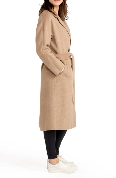 Shop Belle & Bloom Standing Still Belted Double Breasted Wool Blend Coat In Oat