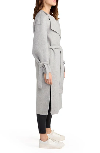 Shop Belle & Bloom Head Over Heels Collarless Belted Wool Blend Coat In Grey Marle