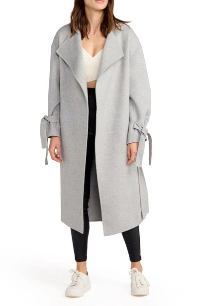 Shop Belle & Bloom Head Over Heels Collarless Belted Wool Blend Coat In Grey Marle