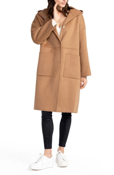 Shop Belle & Bloom Sunday Morning Hooded Wool Blend Coat In Camel