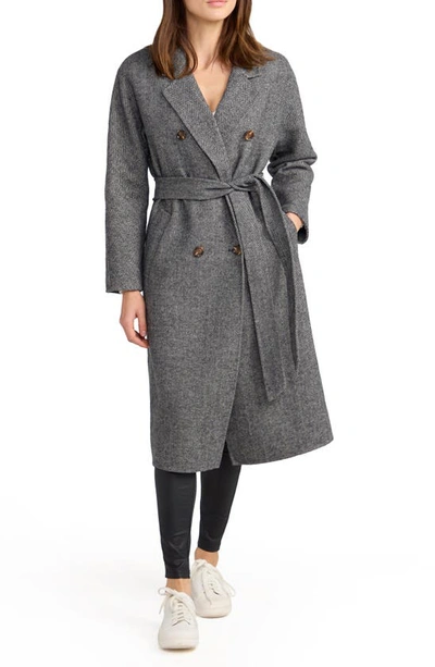 Shop Belle & Bloom Standing Still Belted Double Breasted Wool Blend Coat In Charcoal