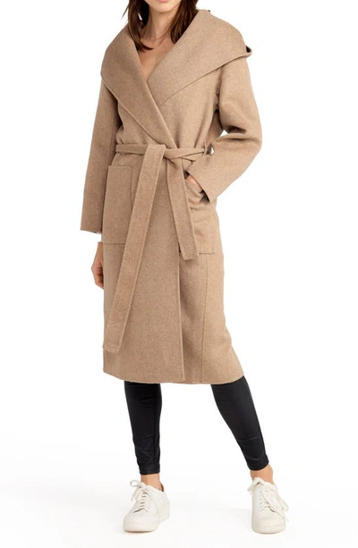 Shop Belle & Bloom Arcadia Oversize Belted Hooded Wool Blend Coat In Oat