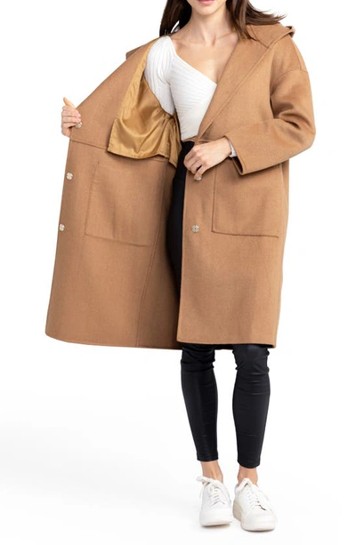 Shop Belle & Bloom Sunday Morning Hooded Wool Blend Coat In Camel