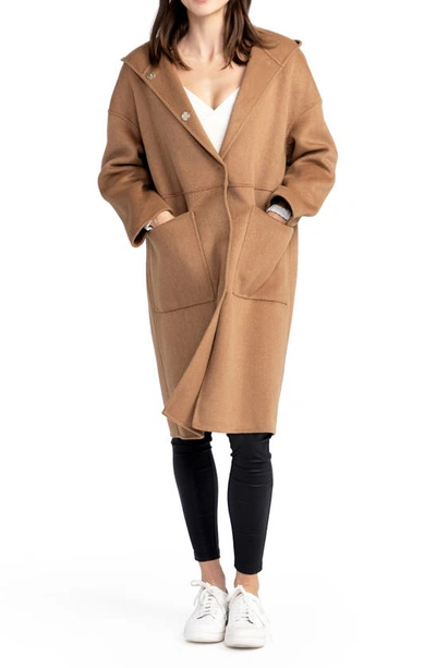 Shop Belle & Bloom Sunday Morning Hooded Wool Blend Coat In Camel