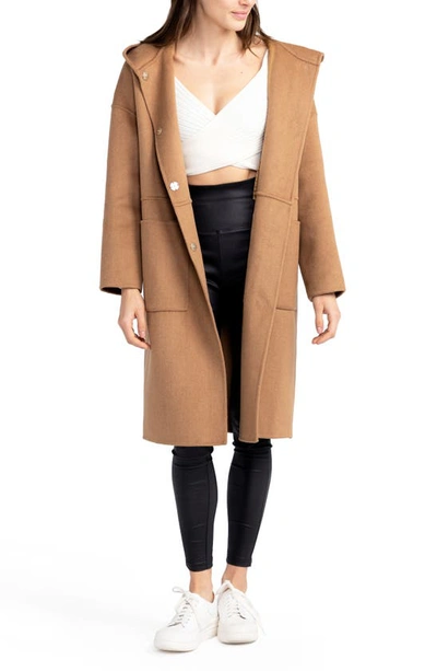 Shop Belle & Bloom Sunday Morning Hooded Wool Blend Coat In Camel