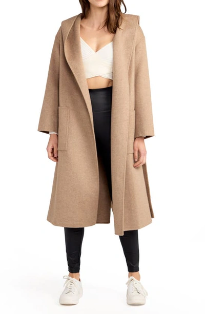 Shop Belle & Bloom Belle And Bloom Arcadia Oversize Belted Hooded Wool Blend Coat In Oat