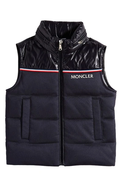Shop Moncler Kids' Peter Mixed Media Down Vest In Blue Navy