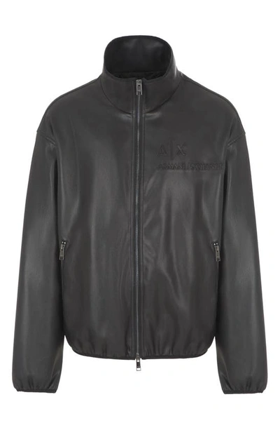 Shop Emporio Armani Armani Exchange Logo Embroidery Faux Leather Jacket In Black