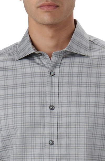 Bugatchi Axel Shaped Fit Plaid Stretch Cotton Button-up Shirt In Cement