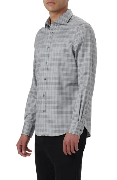 Bugatchi Axel Shaped Fit Plaid Stretch Cotton Button-up Shirt In Cement