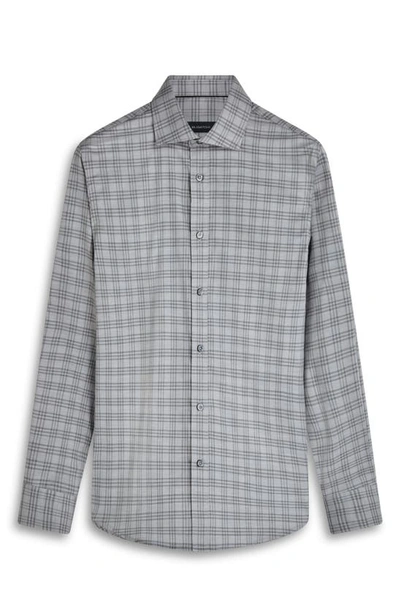 Bugatchi Axel Shaped Fit Plaid Stretch Cotton Button-up Shirt In Cement