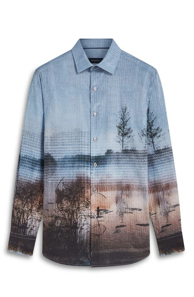 Bugatchi Julian Photoprint Cotton Button-up Shirt In Chestnut