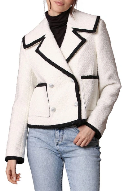 Avec Les Filles Trim Double Breasted Coat In Ivory