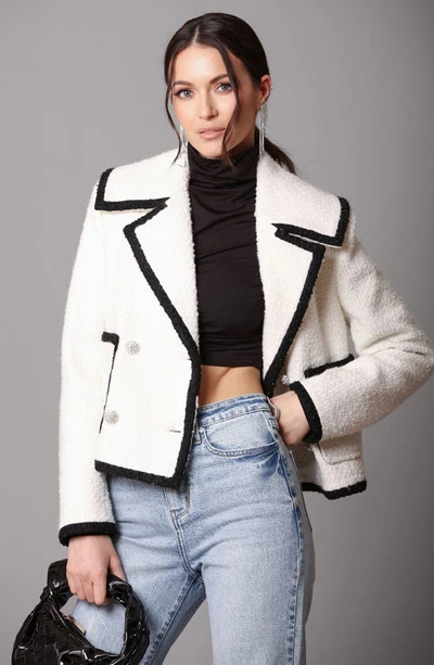 Avec Les Filles Trim Double Breasted Coat In Ivory