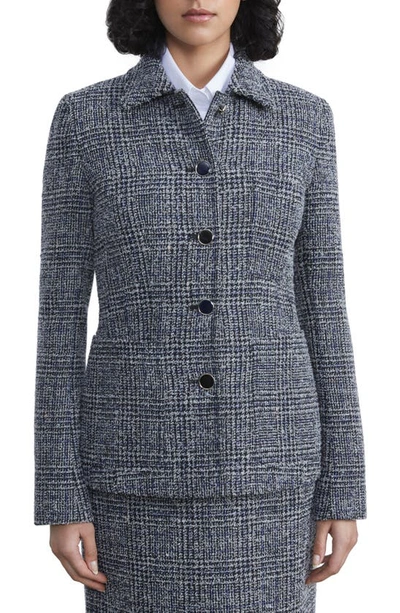 Shop Lafayette 148 Plaid Fitted Stretch Wool Jacket In Black Multi