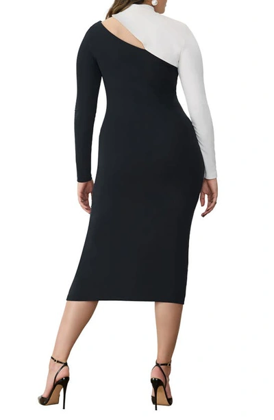 Shop Gstq Downtown Colorblock Cutout Long Sleeve Body-con Dress In Black And White