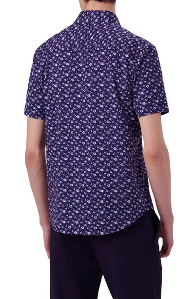 Shop Bugatchi Miles Ooohcotton® Floral Short Sleeve Button-up Shirt In Night-blue