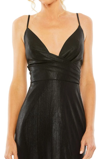 Shop Mac Duggal Shimmer Metallic Faux Wrap Gown In Black