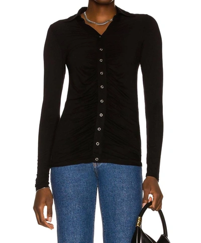 Shop Enza Costa Viscose Jersey Ruched Polo Cardigan In Black