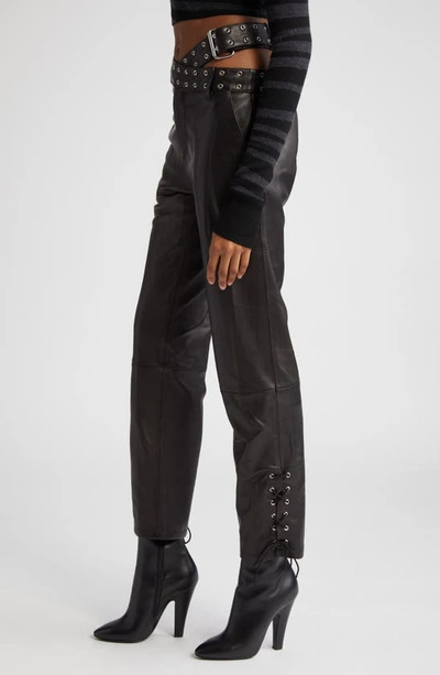 Shop Monse Grommet Crossover Belt Leather Pants In Black