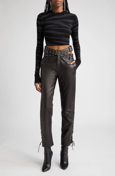 Shop Monse Grommet Crossover Belt Leather Pants In Black