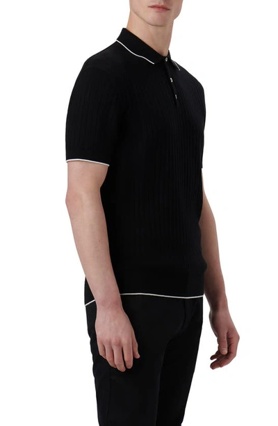 Shop Bugatchi Ribbed Polo Sweater In Caviar