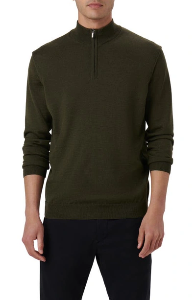 Shop Bugatchi Quarter Zip Merino Wool Pullover In Khaki