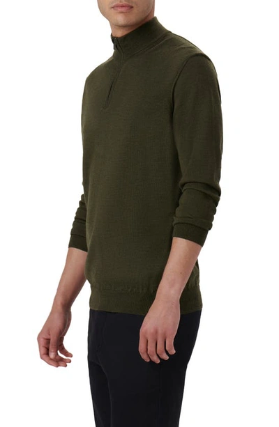 Bugatchi Quarter Zip Merino Wool Pullover In Khaki