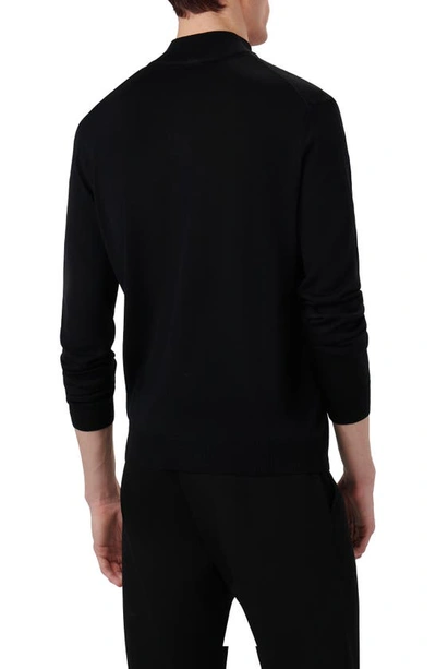 Shop Bugatchi Quarter Zip Merino Wool Pullover In Caviar