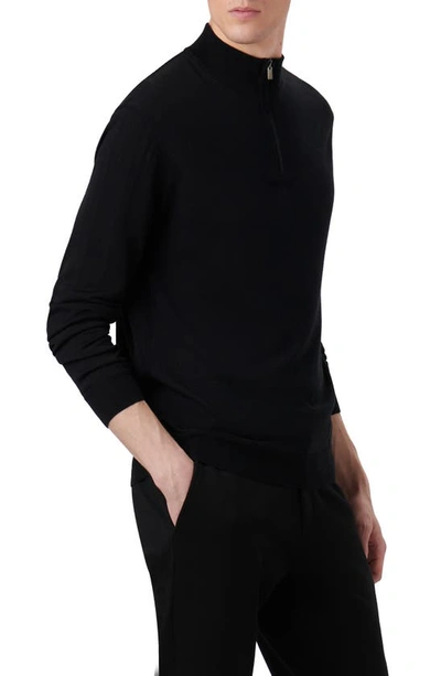 Shop Bugatchi Quarter Zip Merino Wool Pullover In Caviar