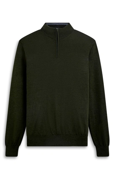 Bugatchi Quarter Zip Merino Wool Pullover In Khaki