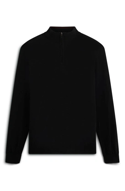 Shop Bugatchi Quarter Zip Merino Wool Pullover In Caviar