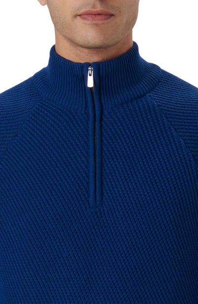 Shop Bugatchi Diagonal Stitch Quarter Zip Sweater In Night Blue