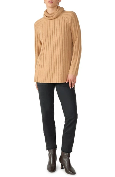 Shop Sanctuary Rib Turtleneck Tunic Sweater In Maple