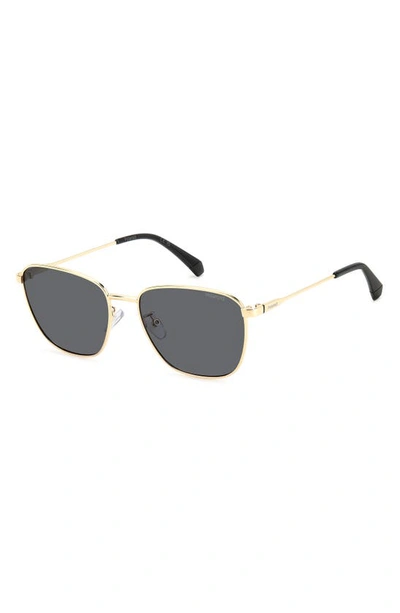 Polaroid 56mm Polarized Rectangular Sunglasses In Gold/ Gray Polarized