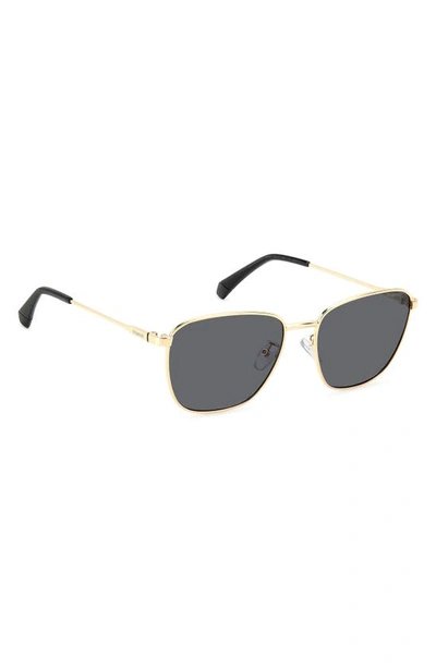 Polaroid 56mm Polarized Rectangular Sunglasses In Gold/ Gray Polarized