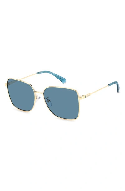 Polaroid 58mm Polarized Rectangular Sunglasses In Gold Teal/ Blue Polarized