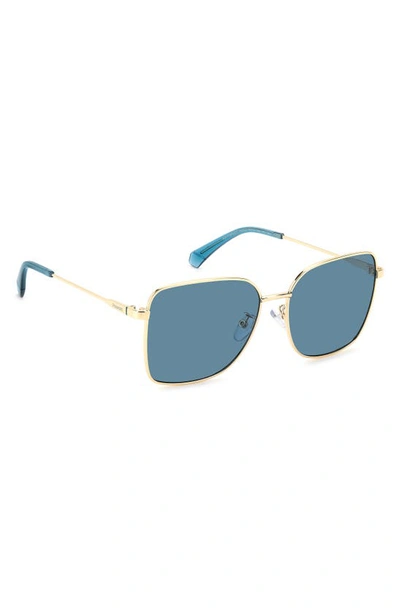 Polaroid 58mm Polarized Rectangular Sunglasses In Gold Teal/ Blue Polarized
