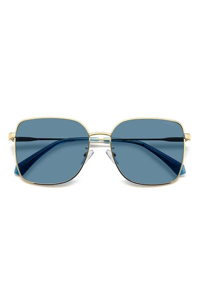 Polaroid 58mm Polarized Rectangular Sunglasses In Gold Teal/ Blue Polarized