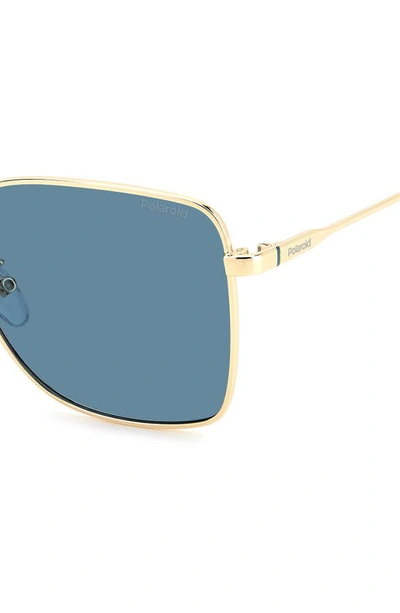 Shop Polaroid 58mm Polarized Rectangular Sunglasses In Gold Teal/ Blue Polarized