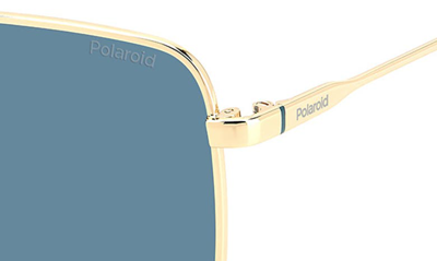 Shop Polaroid 58mm Polarized Rectangular Sunglasses In Gold Teal/ Blue Polarized