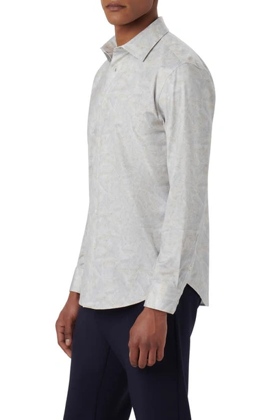 Bugatchi James Ooohcotton® Leaf Print Button-up Shirt In Platinum