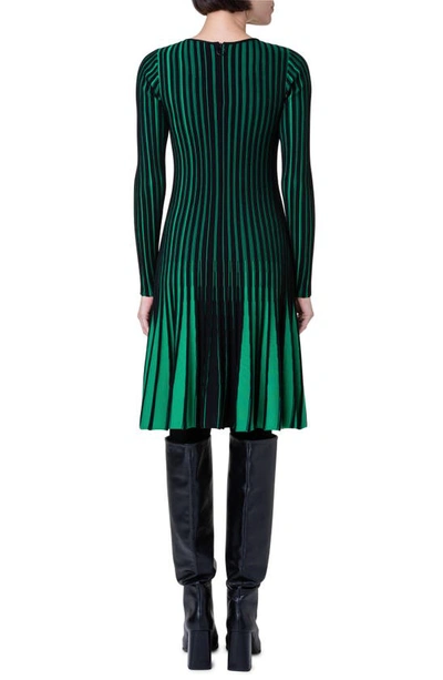Akris Punto Contrast Ribbed Merino Wool Knit Short Dress In 957 Black-tech Green