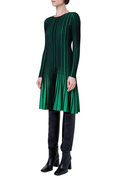 Akris Punto Contrast Ribbed Merino Wool Knit Short Dress In 957 Black-tech Green