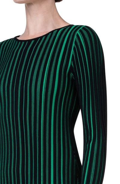 Akris Punto Contrast Ribbed Merino Wool Knit Short Dress In 957 Black-tech Green