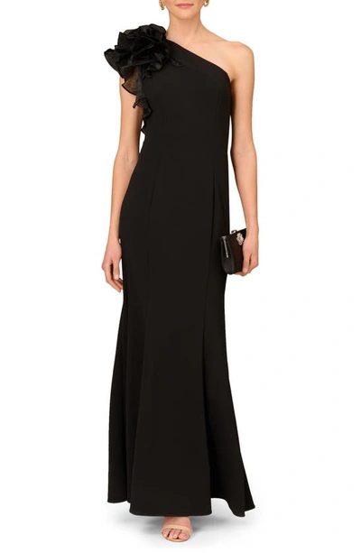 Shop Aidan Mattox By Adrianna Papell One-shoulder Trumpet Gown In Black