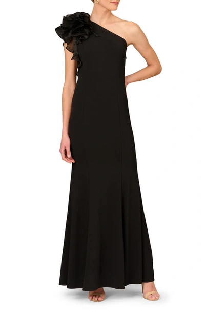 Shop Aidan Mattox By Adrianna Papell One-shoulder Trumpet Gown In Black