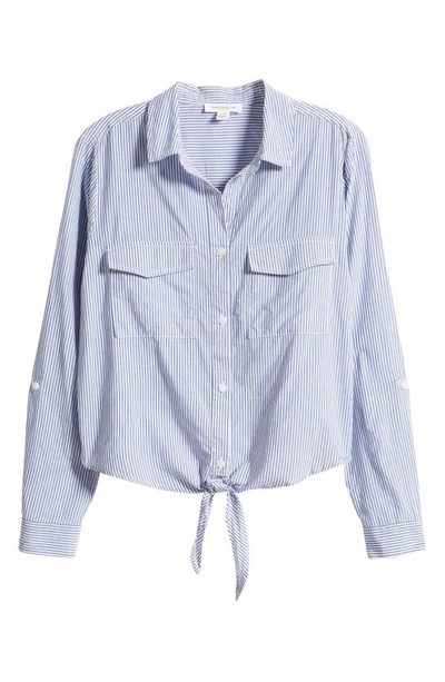 Shop Beachlunchlounge Stripe Tie Front Cotton & Modal Button-up Shirt In Sea Floor