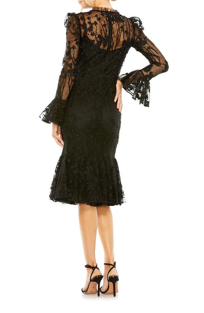 Shop Mac Duggal Embroidered Ruffle Long Sleeve Cocktail Dress In Black