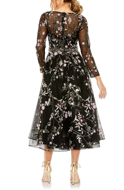 Shop Mac Duggal Sequin Embroidered Long Sleeve Midi Cocktail Dress In Black